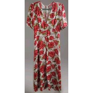 Faithfull The Brand Bellavista Midi Isadora Floral Red Dress Size 6 Spring